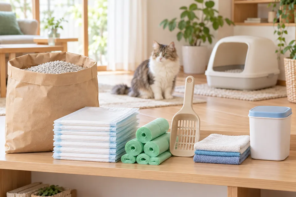 猫砂や交換シート、ごみ袋、スコップなど毎月使う猫トイレ用品