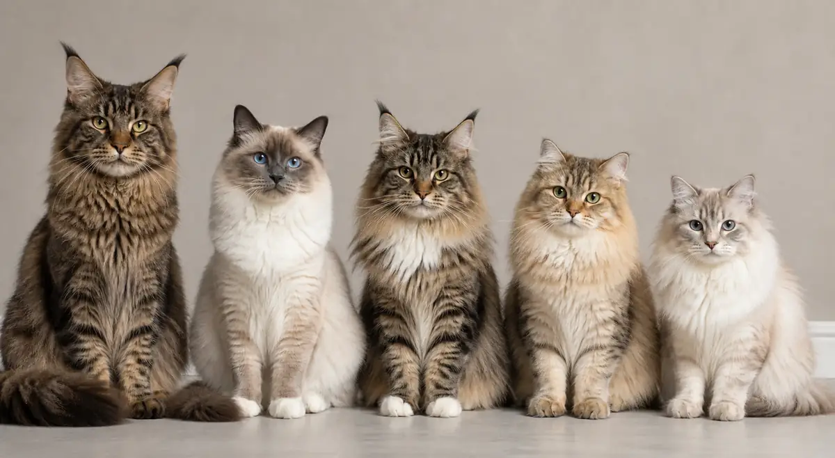 メインクーン、ラグドール、ノルウェージャンフォレストキャットなど大型猫の比較イメージ